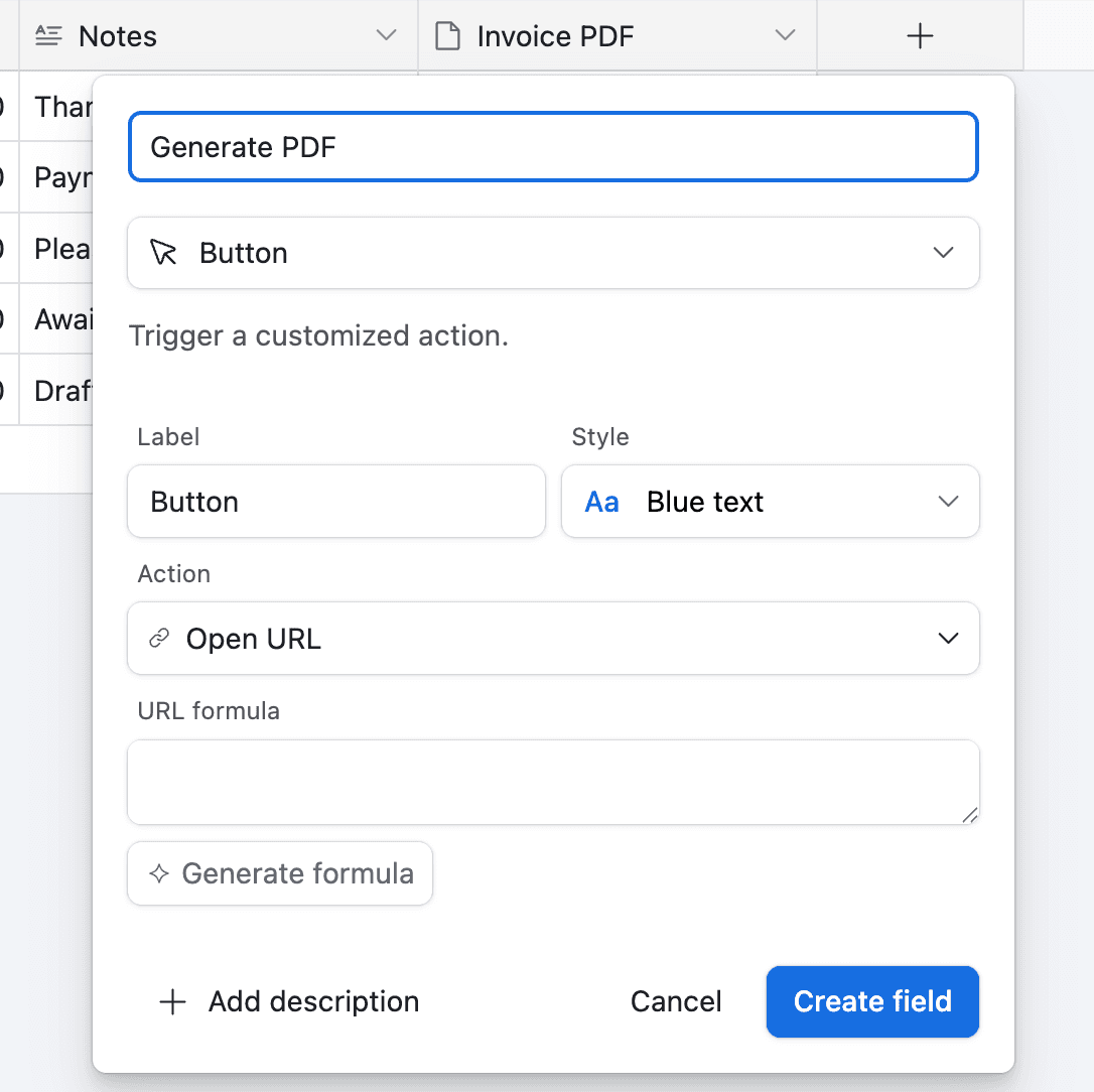 Implement Button generation PDF in Airtable