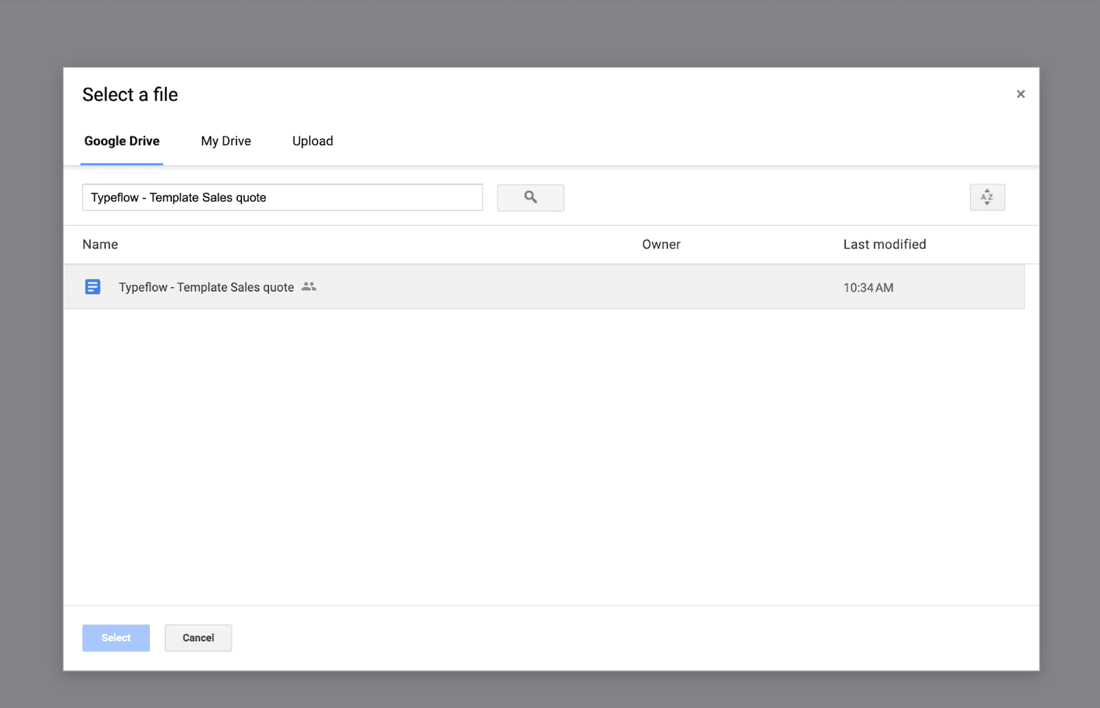 Select template with Google App Picker