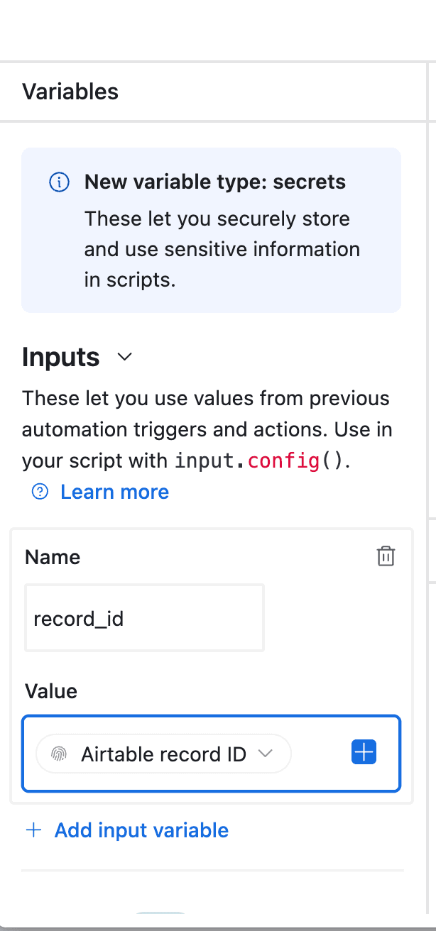 Configure correctly the record_id variable