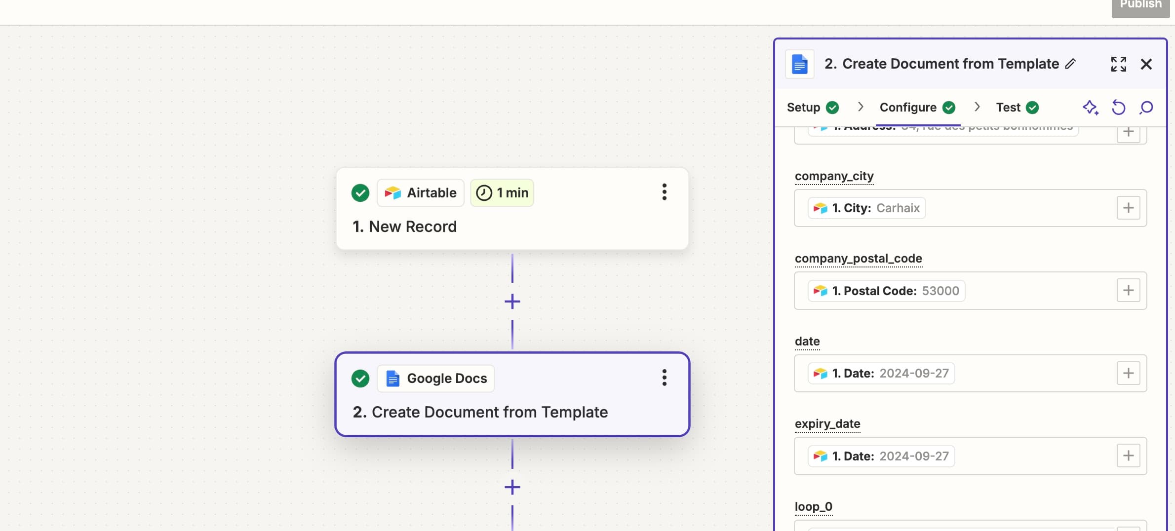 Do the mapping between Gdoc variable and Airtable fields