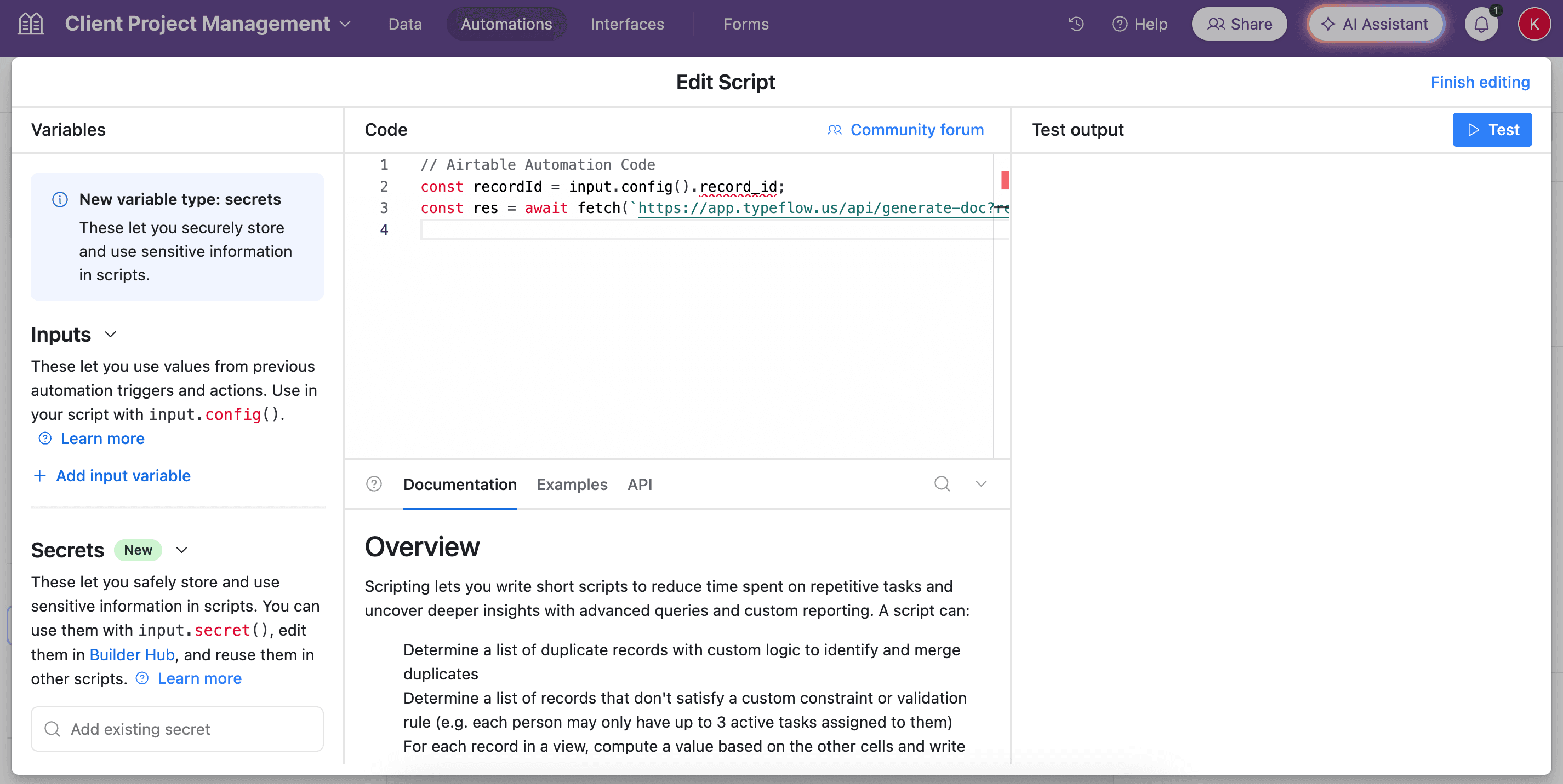 Automation in Airtable Script