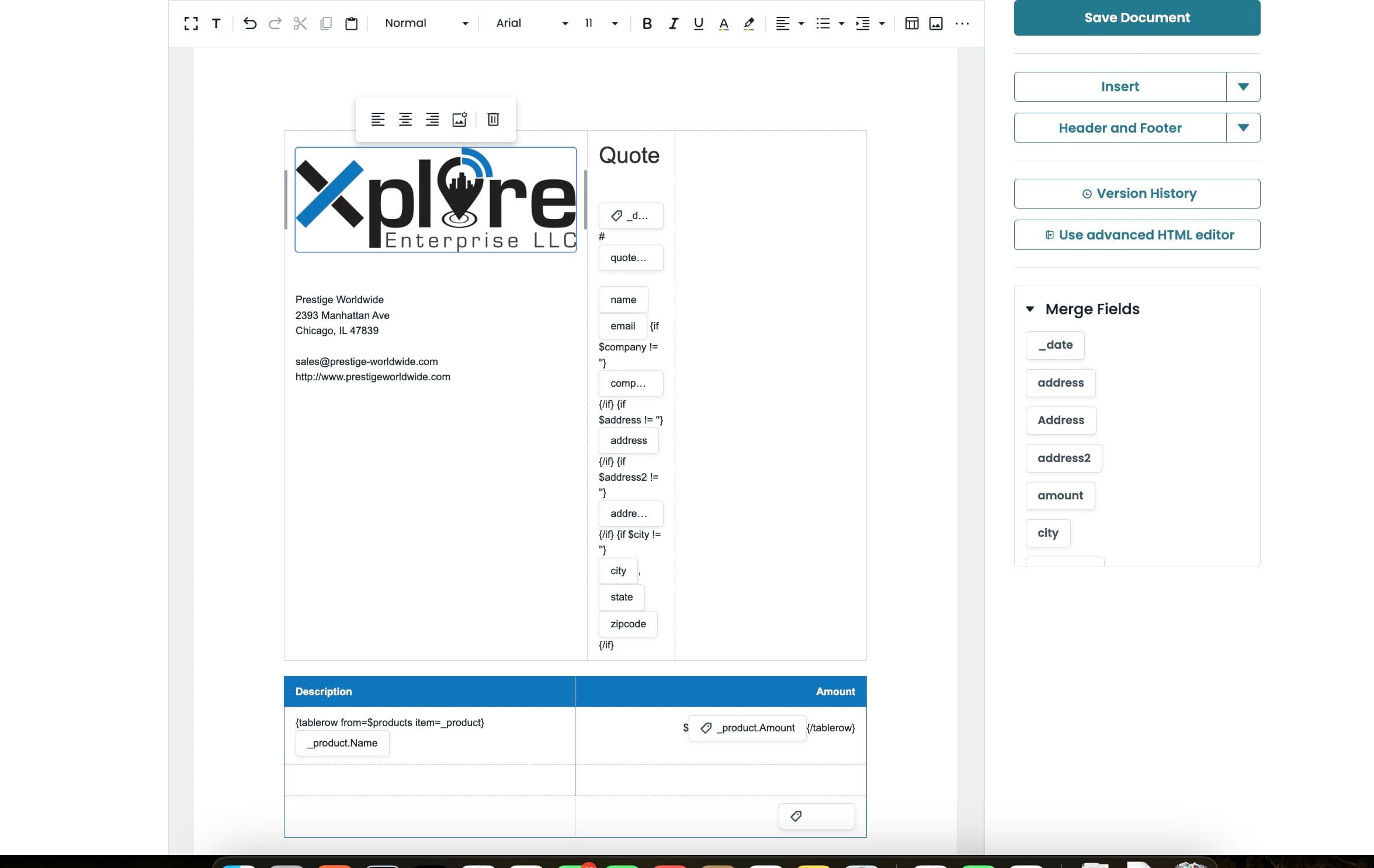 The template from Formstack