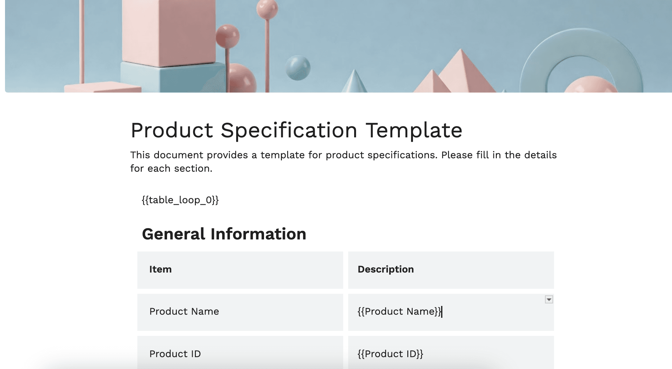 Product Specification Template