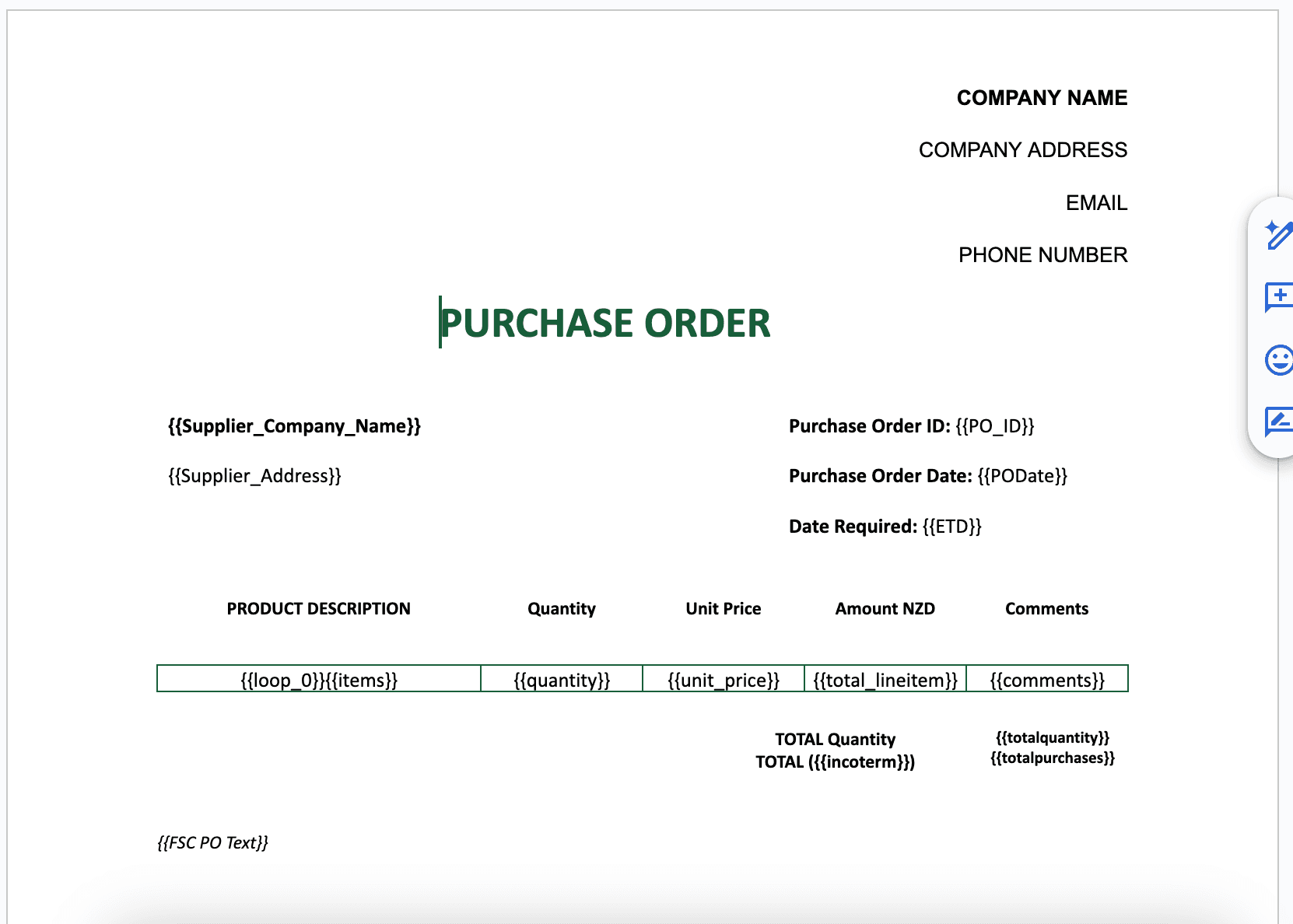 Purchase Order Template