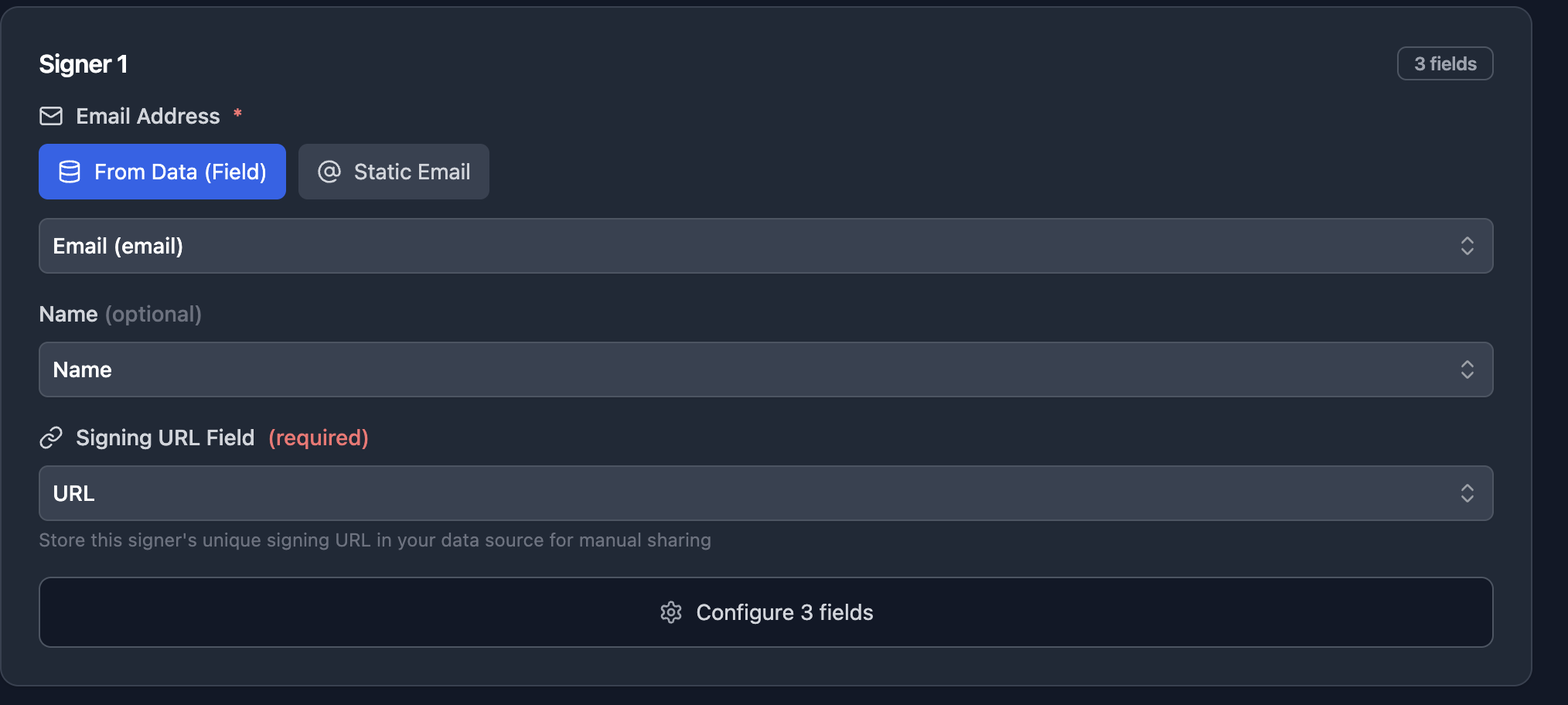 Signer configuration panel