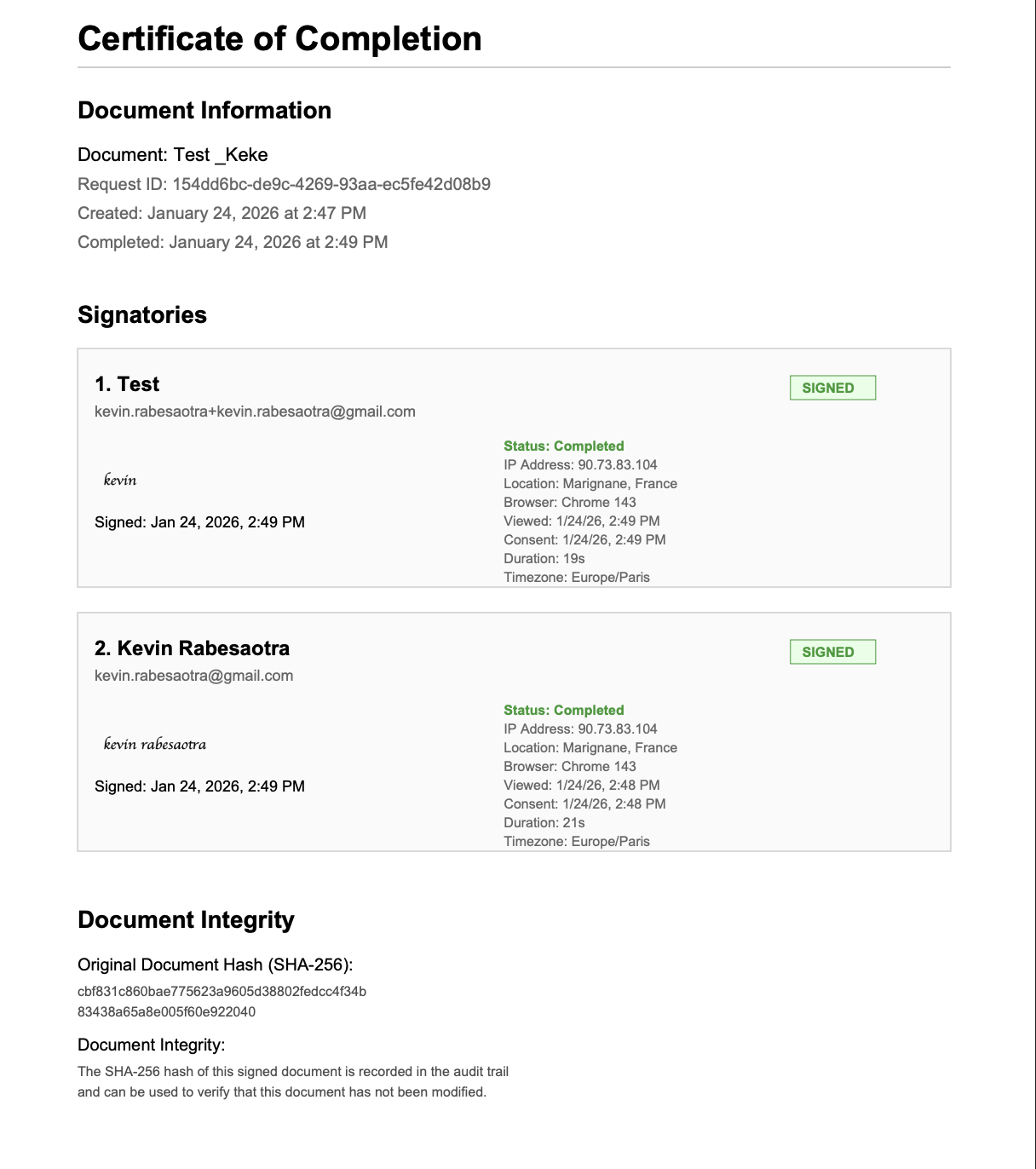 Certificate of Completion example
