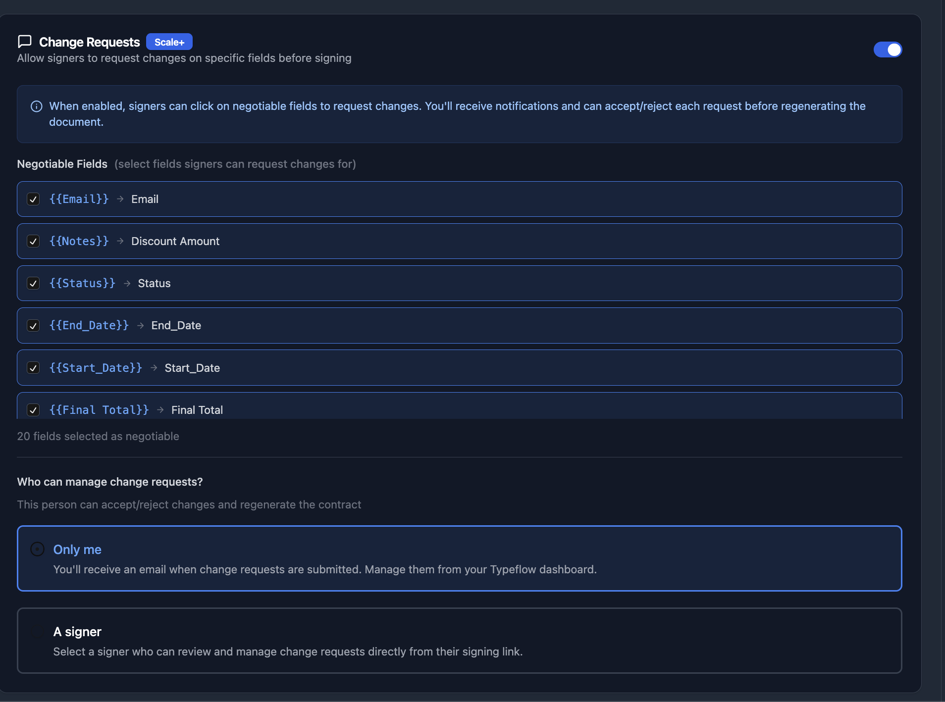 Contract redlining configuration panel